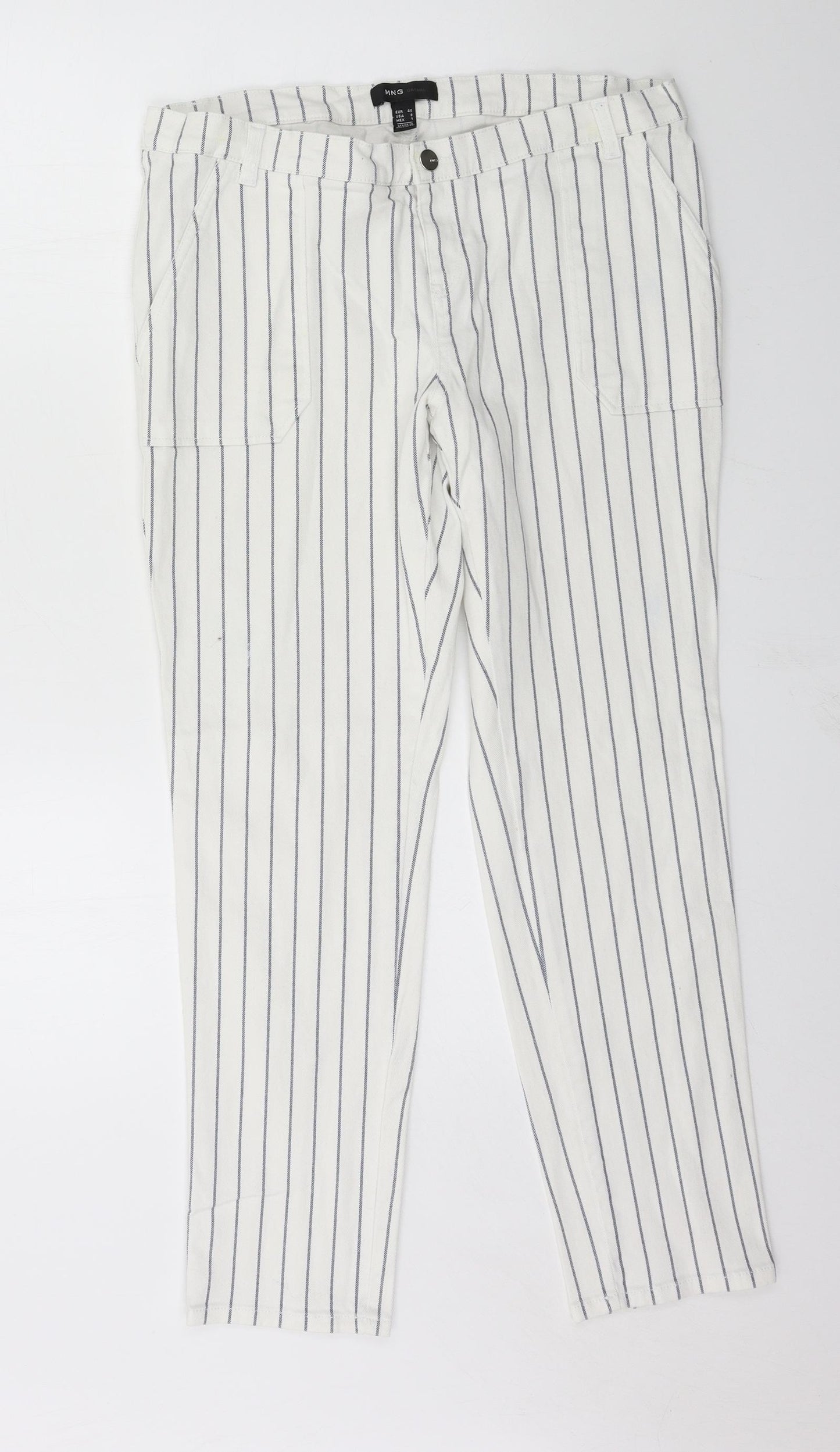 Mango Womens White Striped Denim Straight Jeans Size 12 L28 in