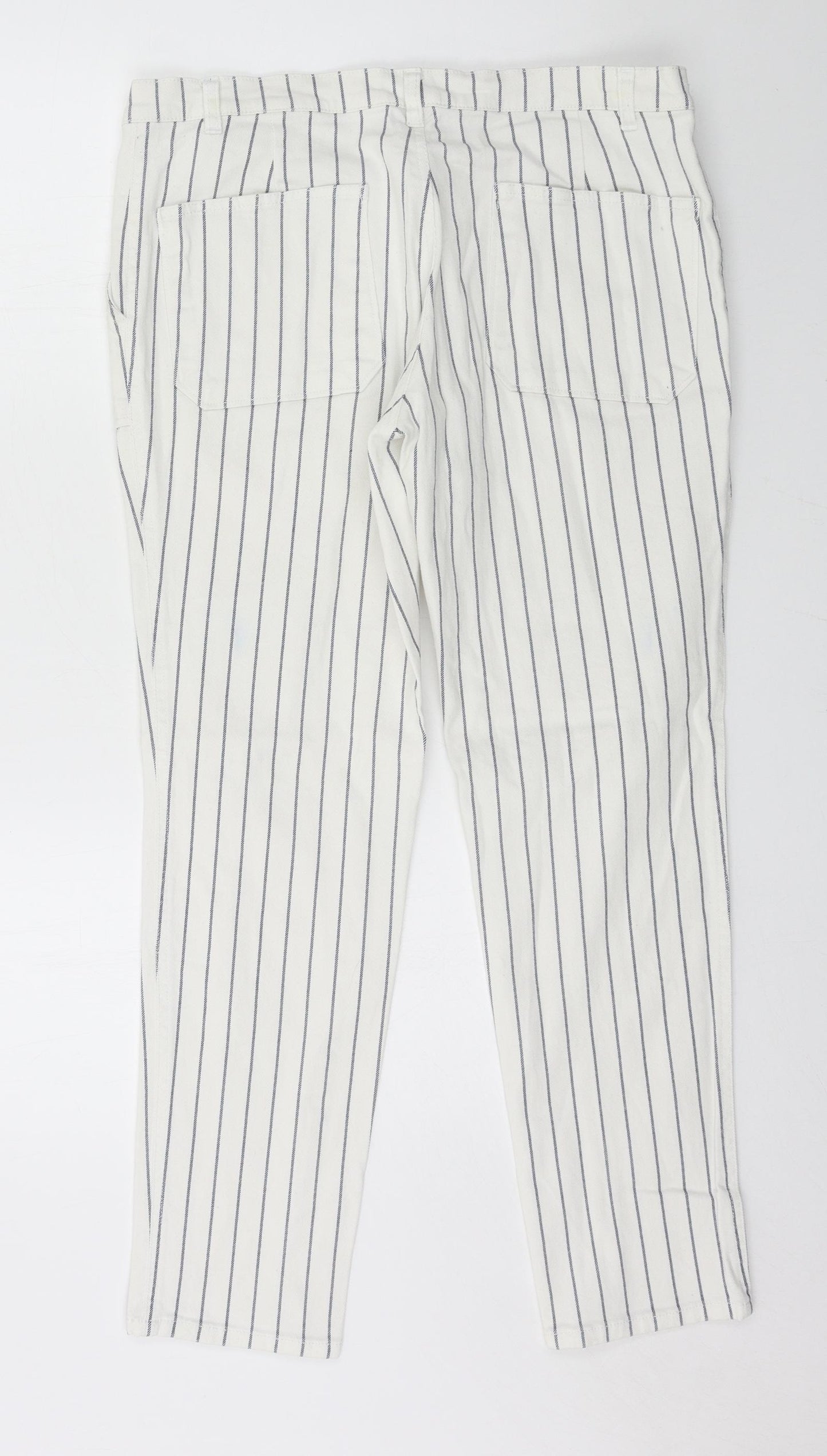 Mango Womens White Striped Denim Straight Jeans Size 12 L28 in