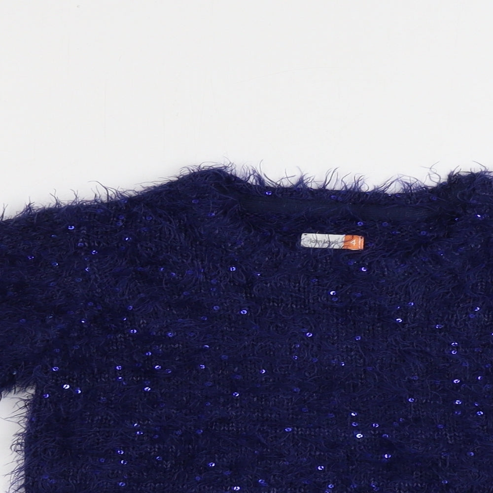 John Lewis Girls Blue   Pullover Jumper Size 4 Years  - sequin detail
