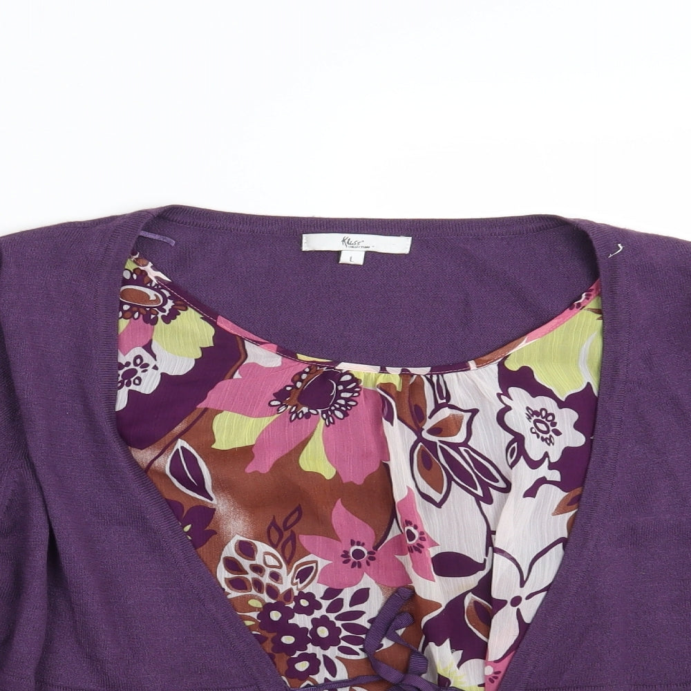 Klass Womens Purple Floral  Pullover Jumper Size L