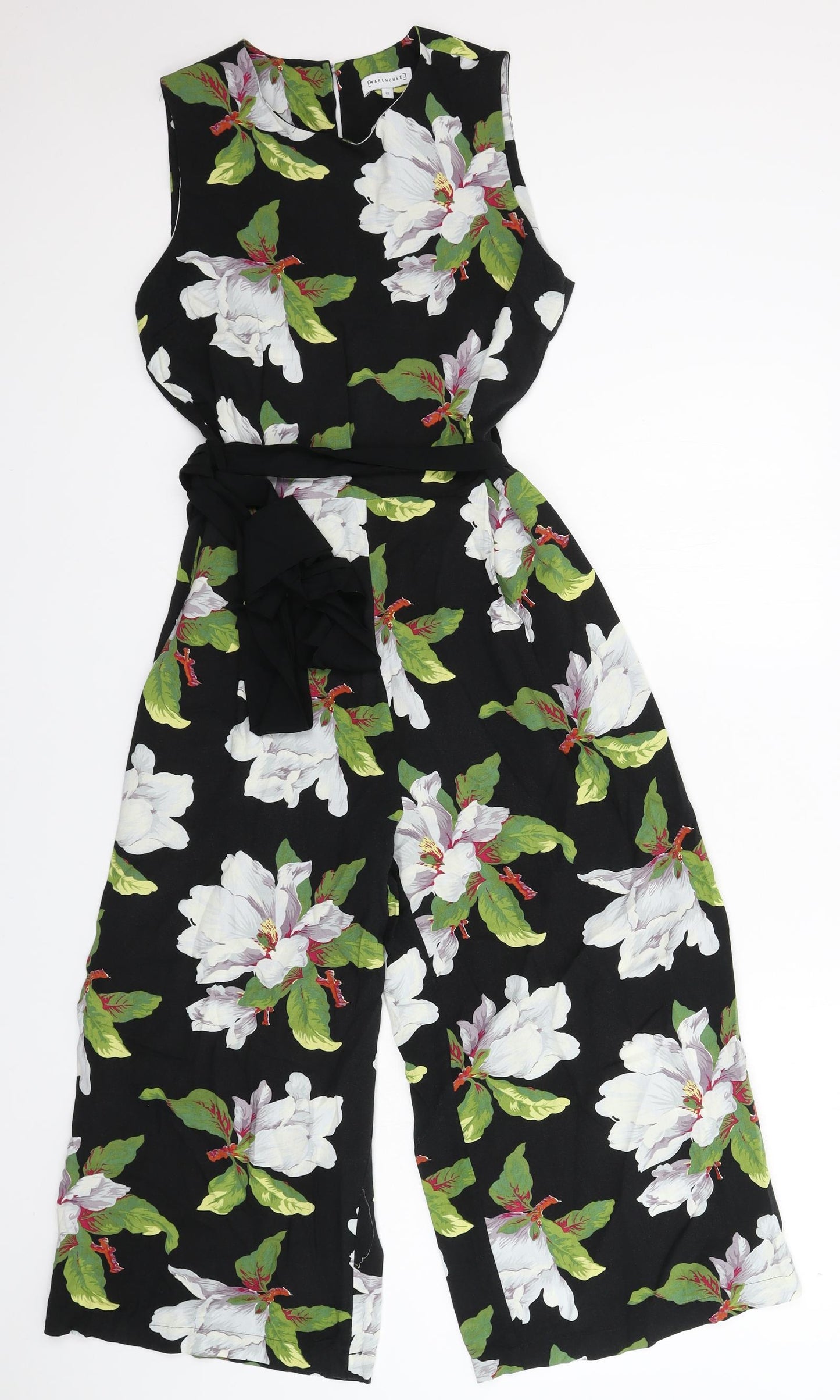 Warehouse Womens Black Floral  Jumpsuit One-Piece Size 10 L20 in
