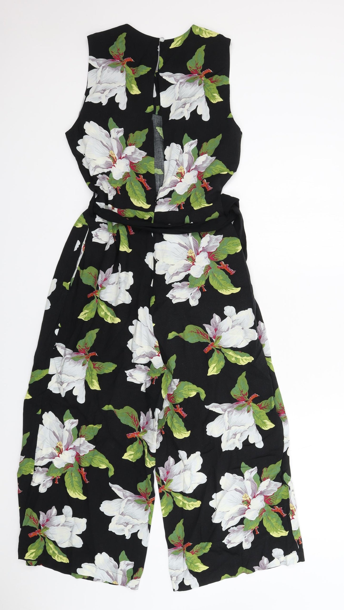 Warehouse Womens Black Floral  Jumpsuit One-Piece Size 10 L20 in