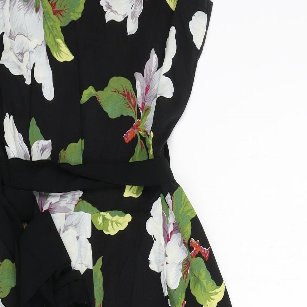 Warehouse Womens Black Floral  Jumpsuit One-Piece Size 10 L20 in
