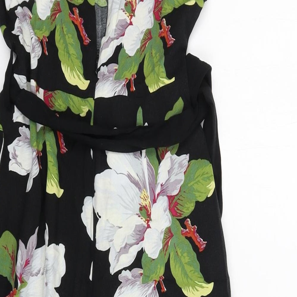 Warehouse Womens Black Floral  Jumpsuit One-Piece Size 10 L20 in