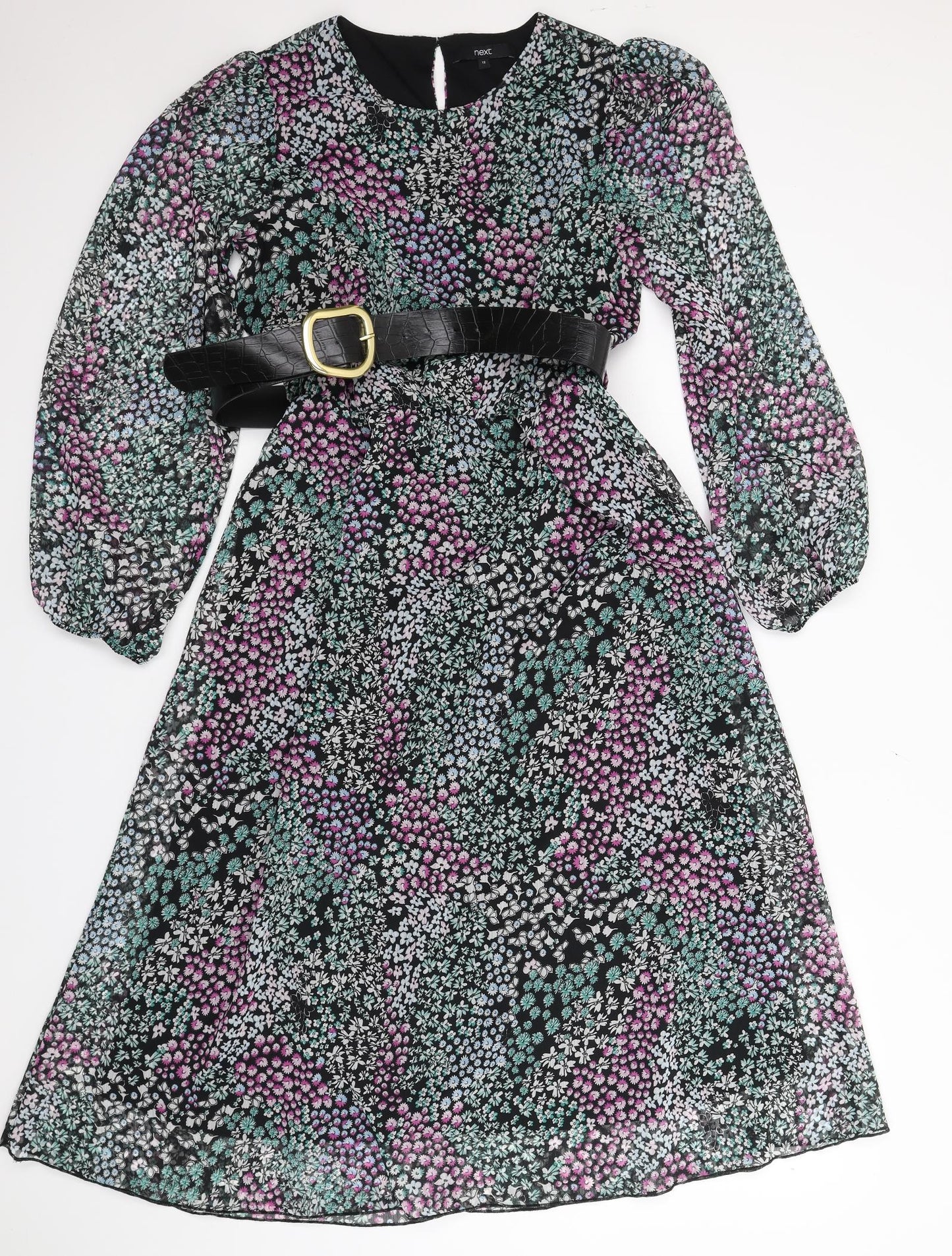 NEXT Womens Black Floral  Fit & Flare  Size 12