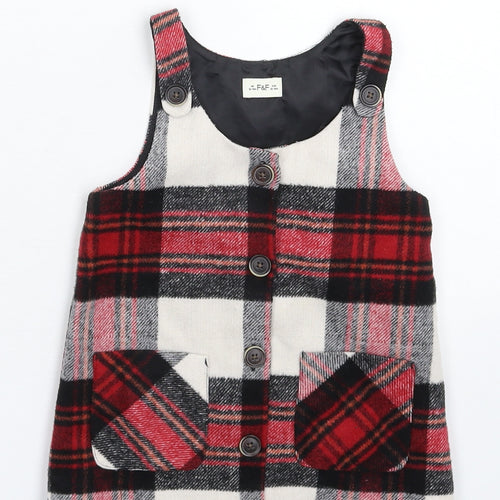 F&F Girls Multicoloured Check  Pinafore/Dungaree Dress  Size 12-18 Months