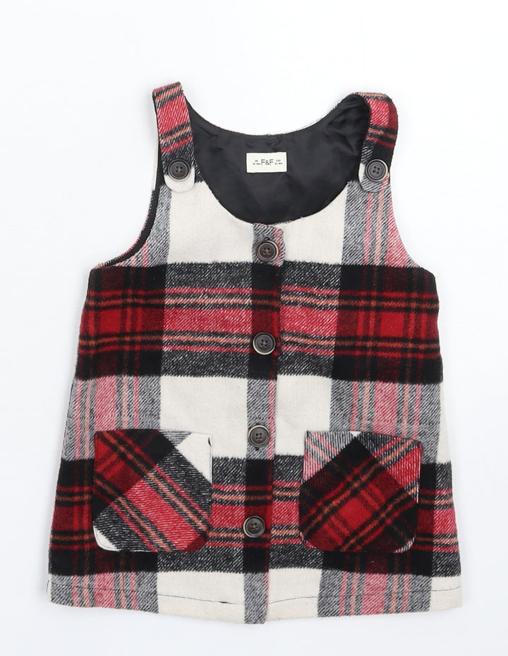 F&F Girls Multicoloured Check  Pinafore/Dungaree Dress  Size 12-18 Months