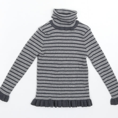 Primark Girls Grey Striped Knit Pullover Jumper Size 5-6 Years