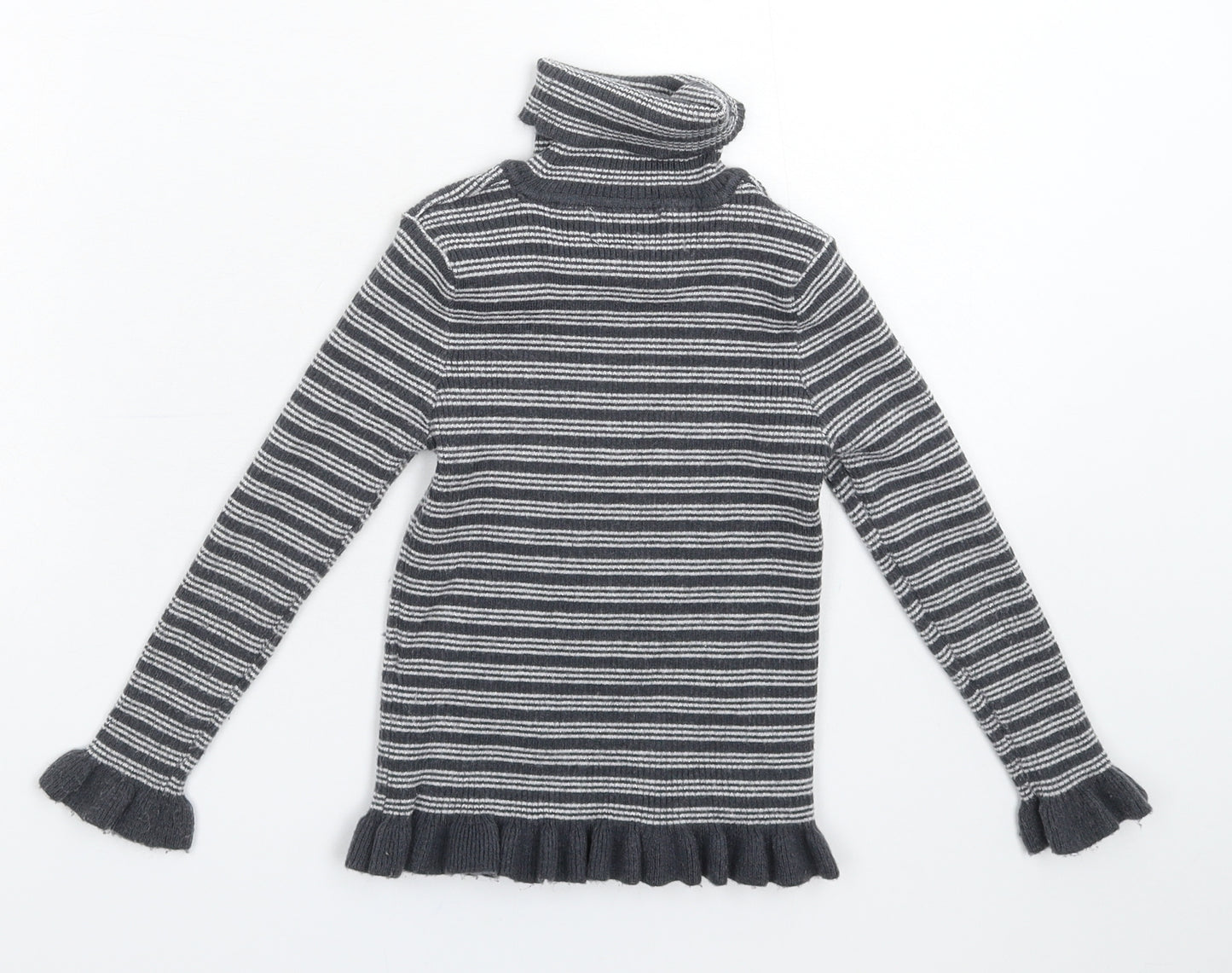 Primark Girls Grey Striped Knit Pullover Jumper Size 5-6 Years