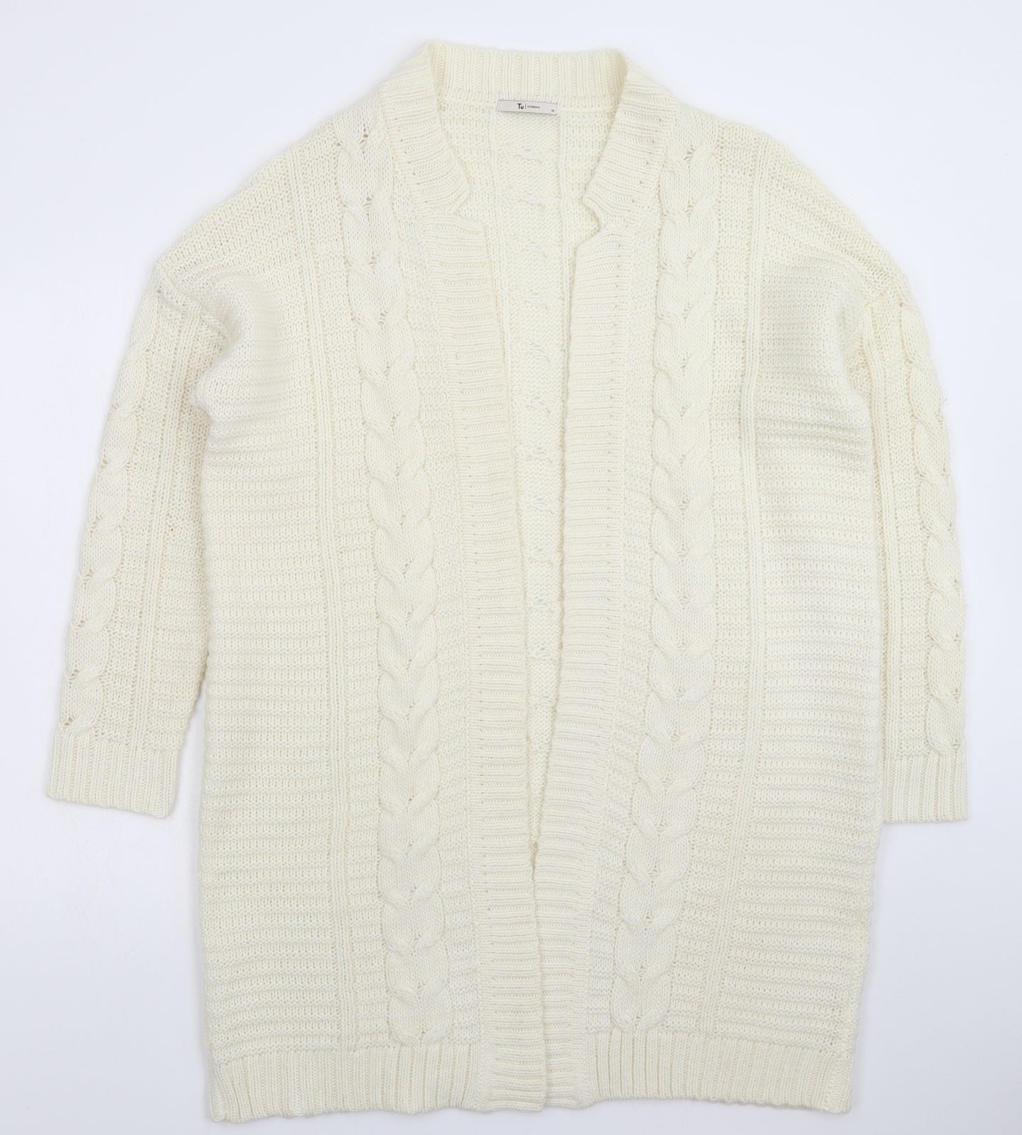 TU Womens White  Knit Cardigan Jumper Size 14