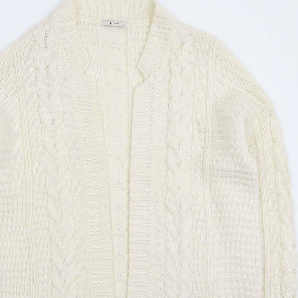 TU Womens White  Knit Cardigan Jumper Size 14
