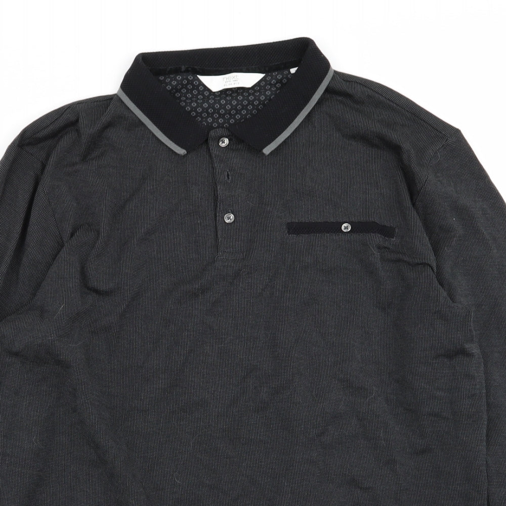 NEXT Mens Black Geometric   Polo Size XL
