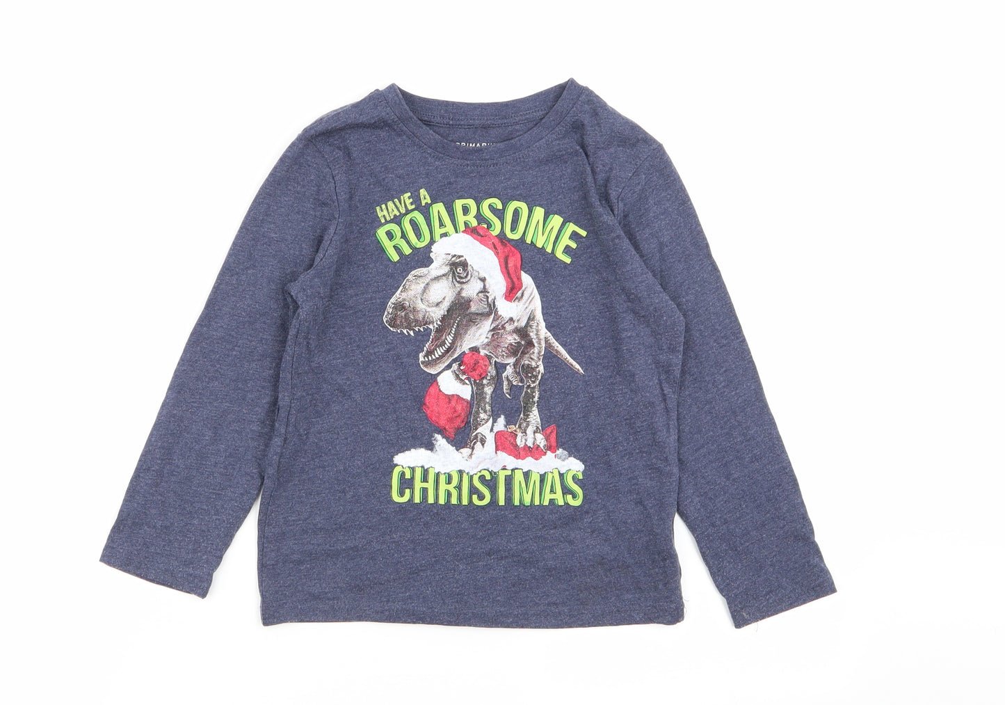 Primark Boys Blue Animal Print  Basic T-Shirt Size 5-6 Years  - christmas