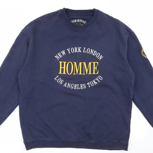 poor homme Mens Blue   Pullover Jumper Size L