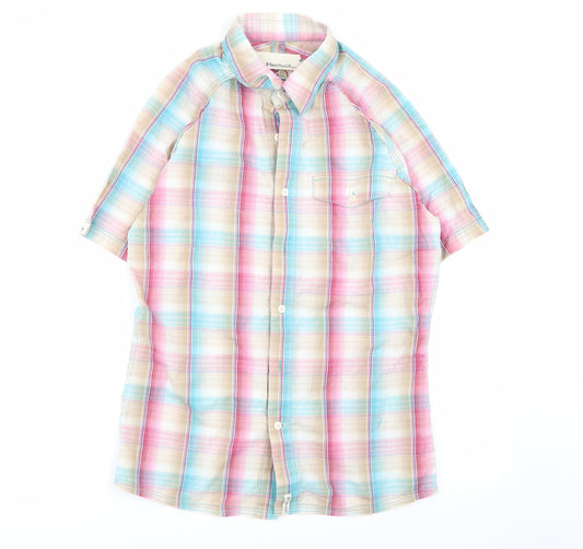 Front view of Frenchurch men’s multicoloured check button-up, size S