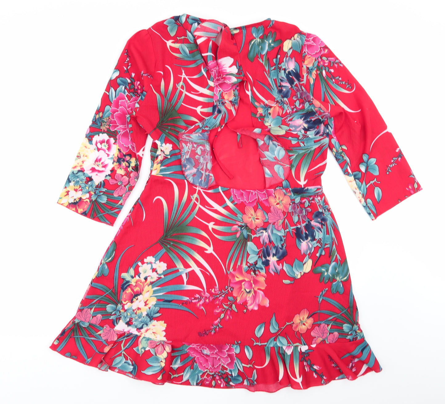 Boohoo Womens Red Floral  Fit & Flare  Size 14