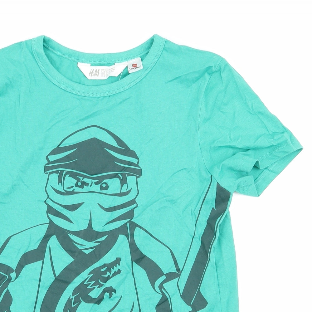 H&M Boys Green Geometric  Basic T-Shirt Size 8-9 Years