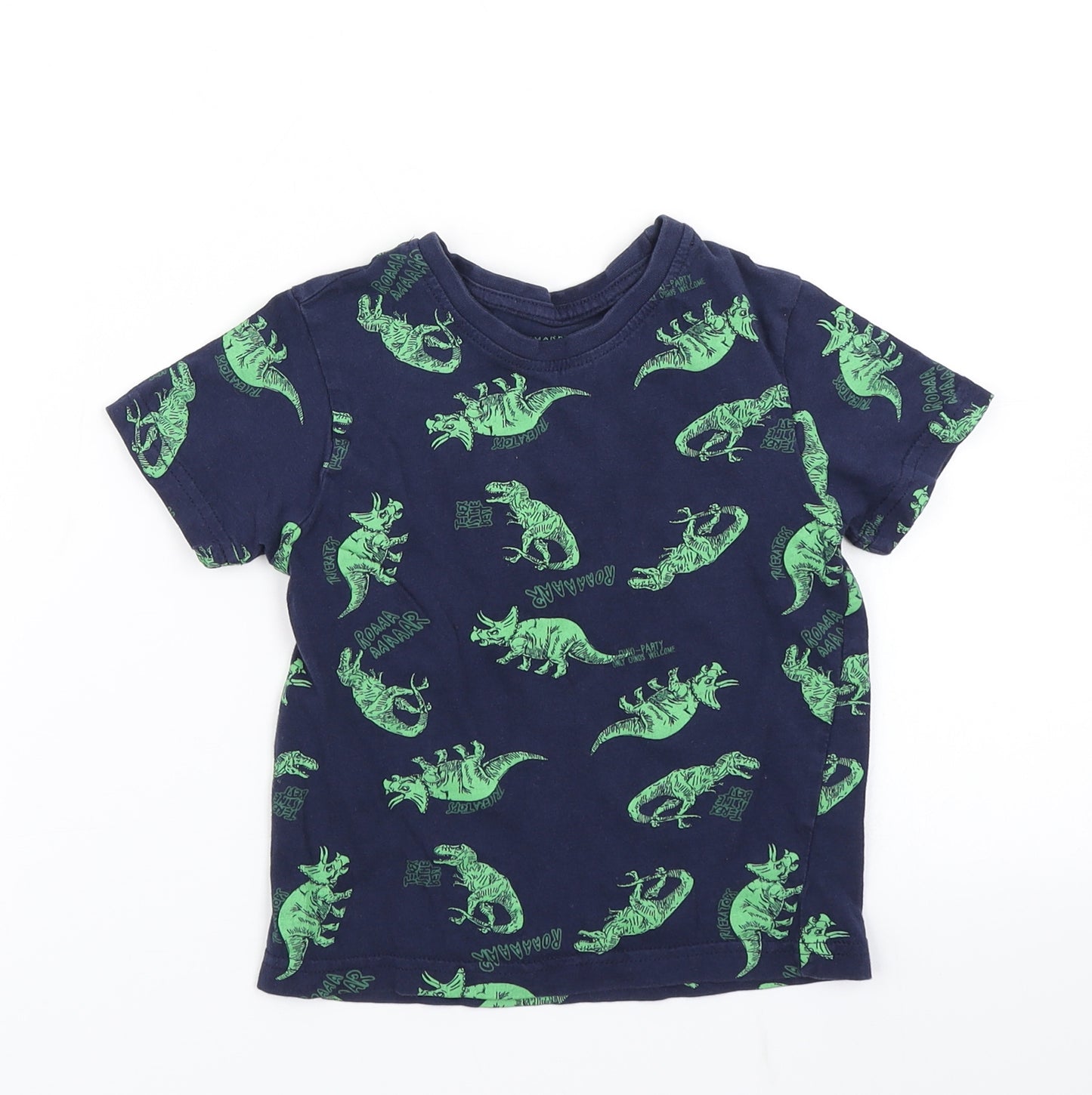 Primark Boys Blue   Basic T-Shirt Size 2-3 Years  - Dinosaur Print