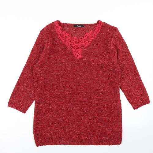 BM Womens Red  Knit Pullover Jumper Size L