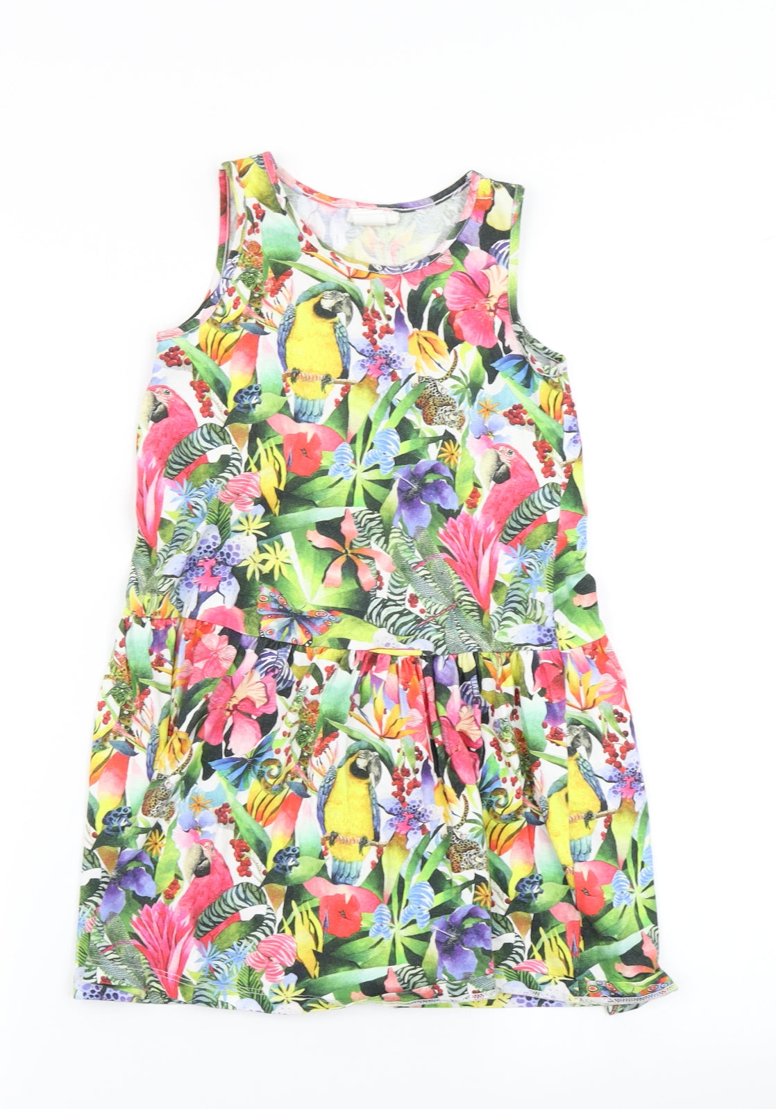 H&M Girls Green Floral  Tank Dress  Size 7-8 Years