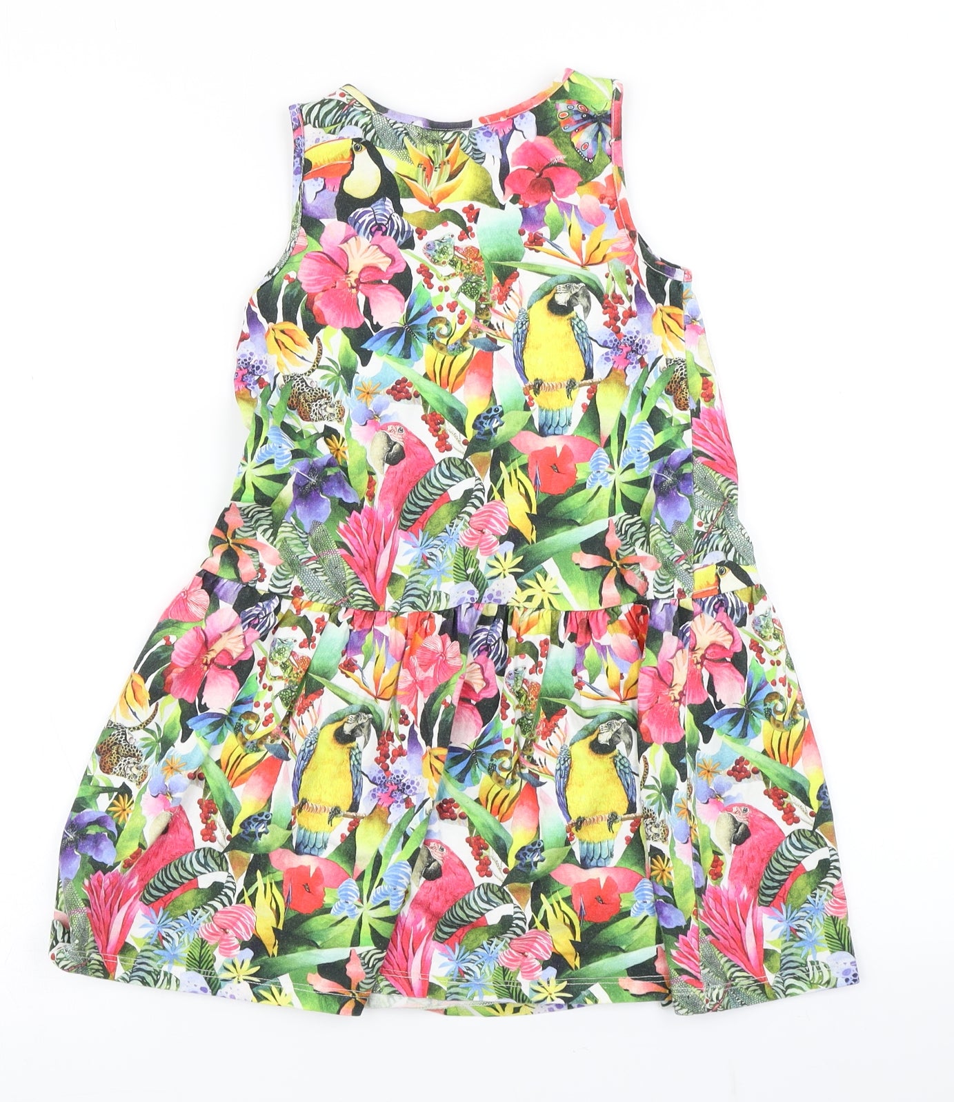 H&M Girls Green Floral  Tank Dress  Size 7-8 Years