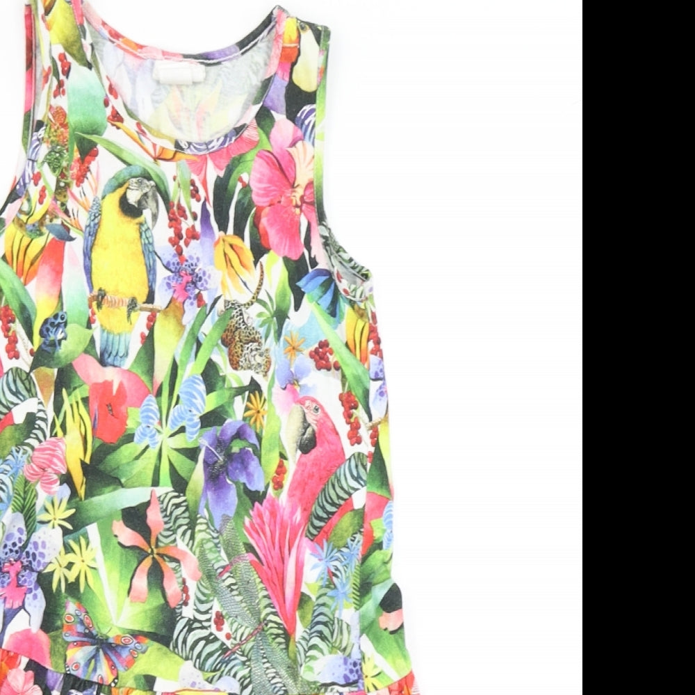 H&M Girls Green Floral  Tank Dress  Size 7-8 Years