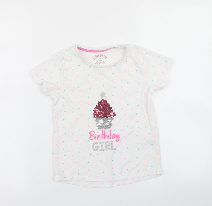 Matalan Girls White Spotted Basic T-Shirt Size 5-6 Years - Reversible sequins