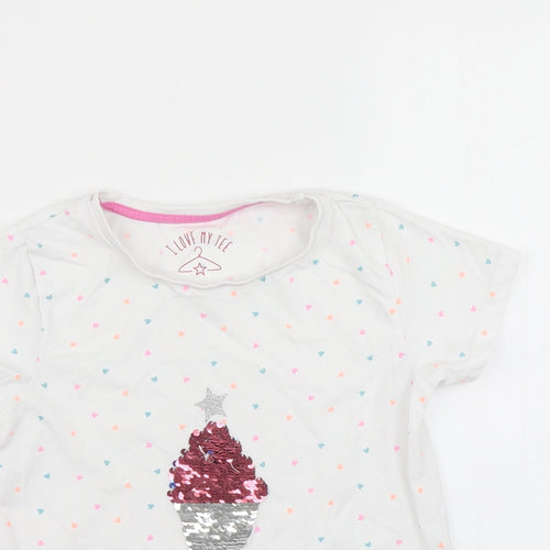 Matalan Girls White Spotted  Basic T-Shirt Size 5-6 Years  - Reversible sequins