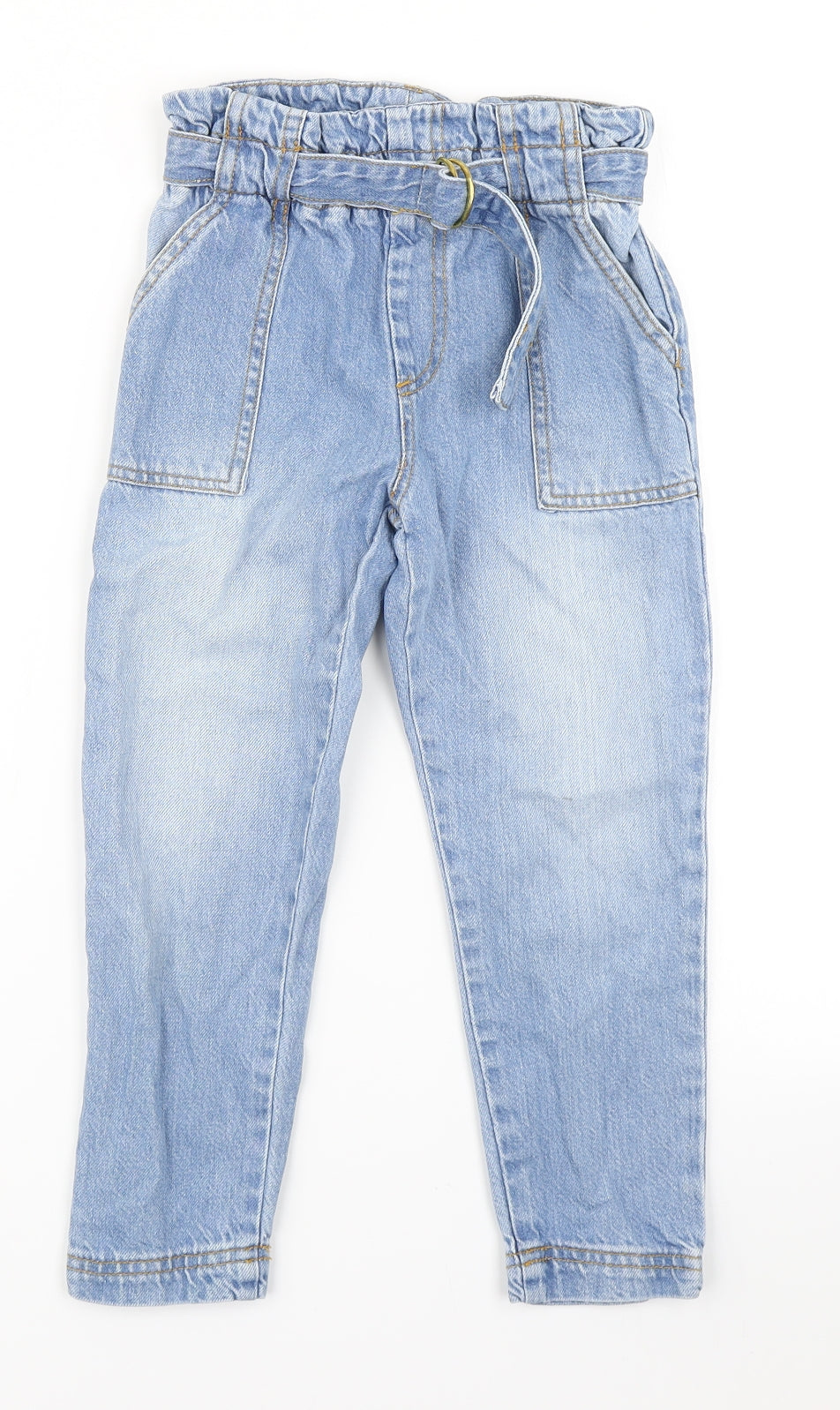 River Island Girls Blue  Denim Straight Jeans Size 6 Years - Paperbag Waist