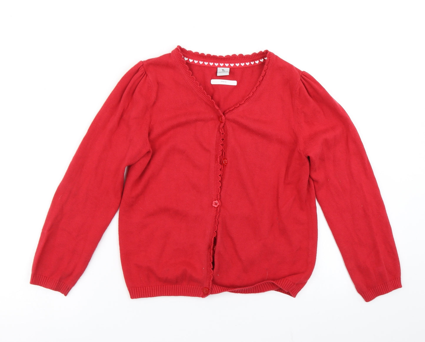 TU Girls Red  Knit Cardigan Jumper Size 7 Years