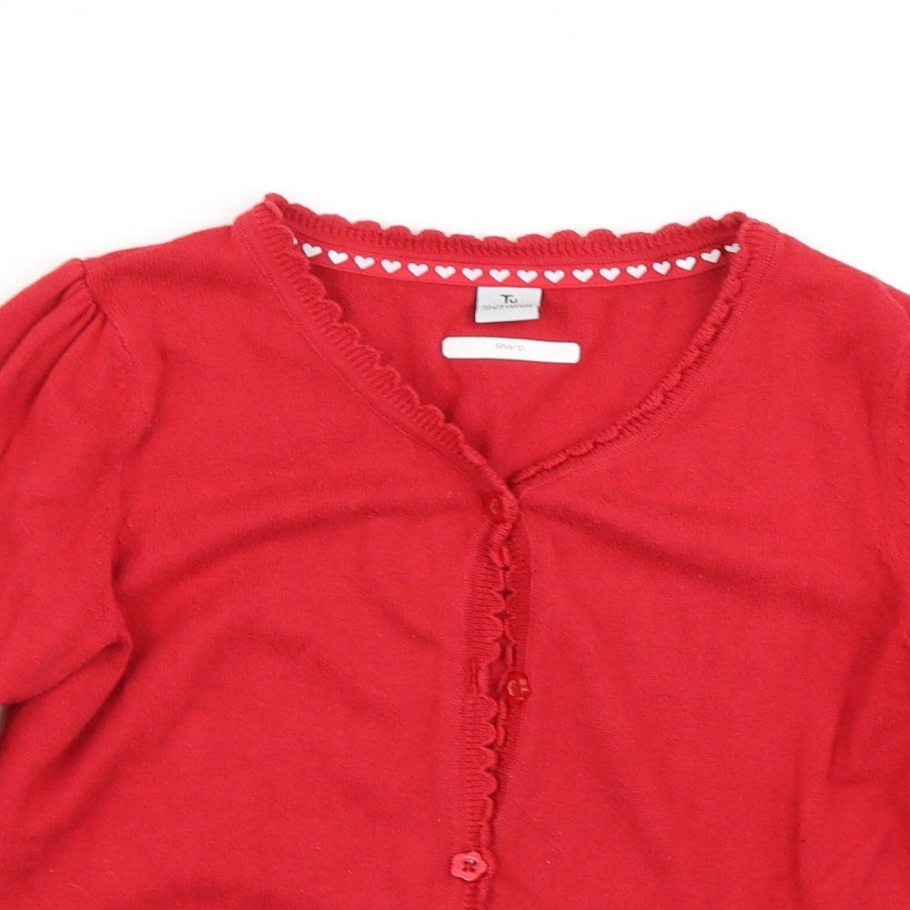 TU Girls Red  Knit Cardigan Jumper Size 7 Years