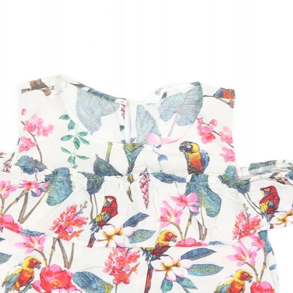 H&M Girls White Floral  Wrap Blouse Size 9-10 Years  - Cold shoulder