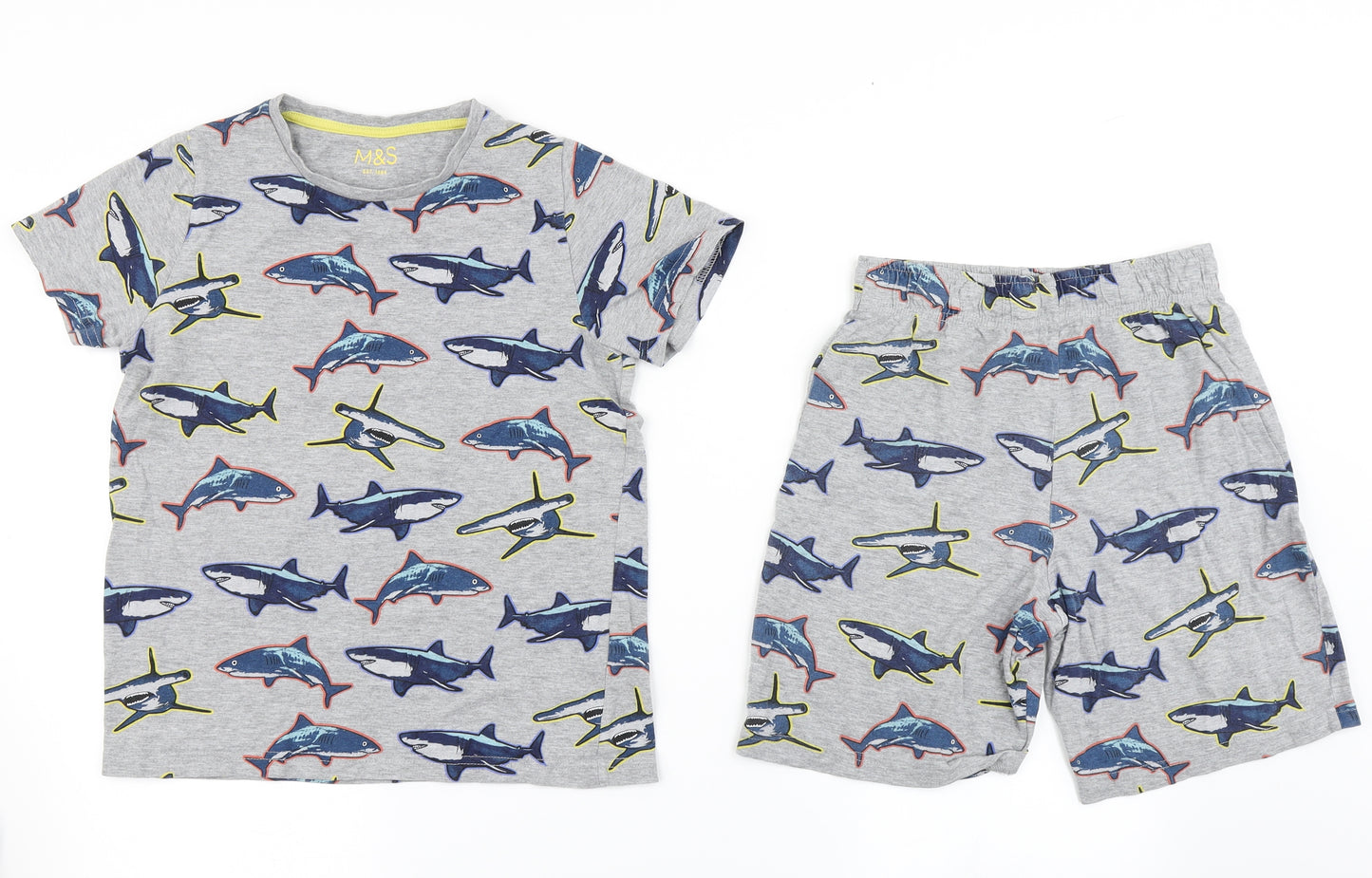 M&S Boys Grey Spotted   Pyjama Set Size 9-10 Years  - Shark Print