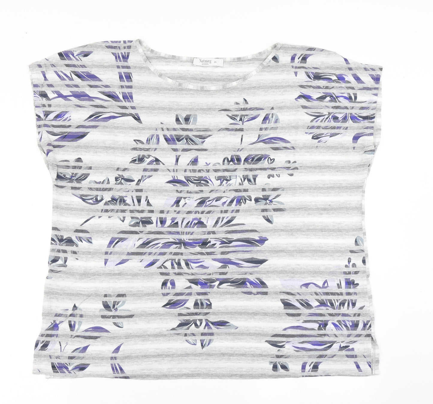 Nutmeg Womens Grey Striped  Basic T-Shirt Size 20