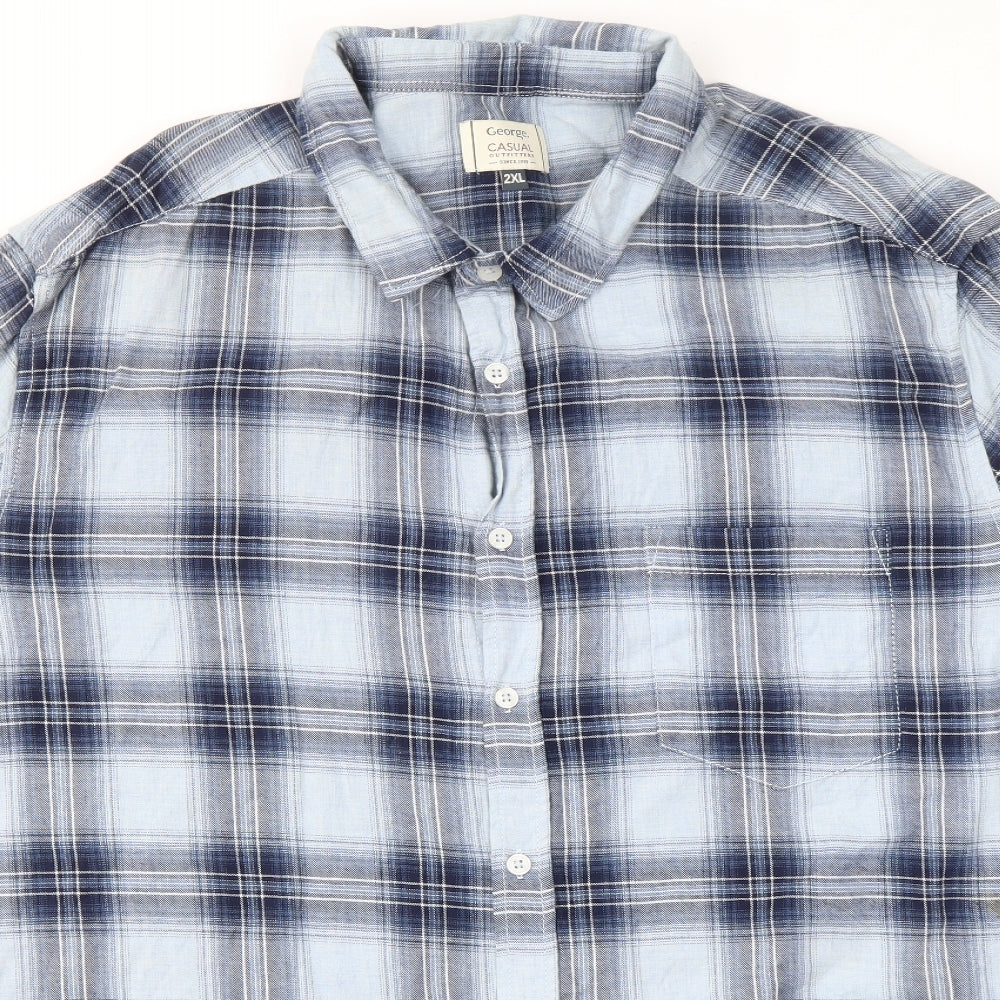 GEORGE  Mens Blue Check   T-Shirt Size 2XL