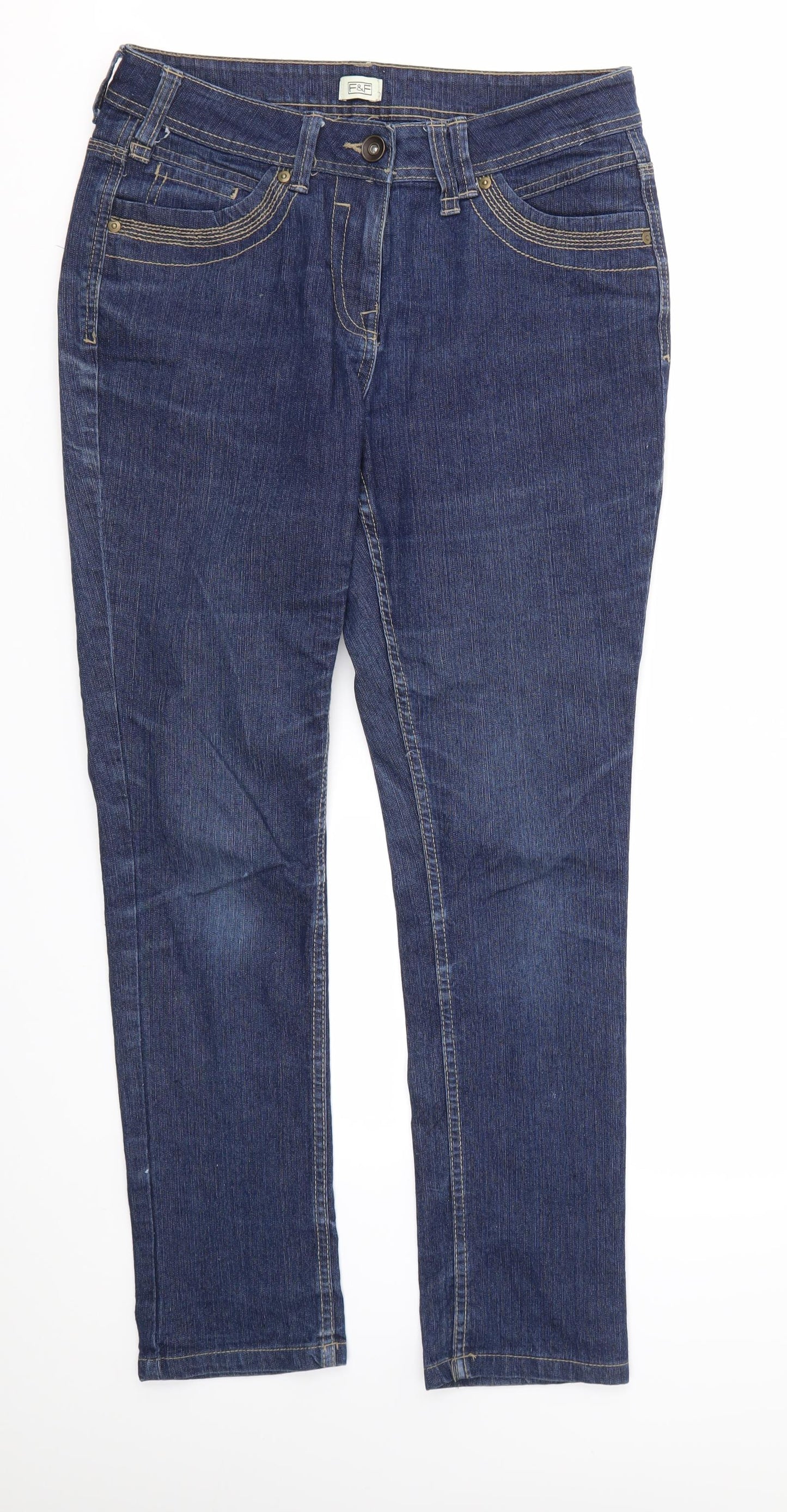 F&F Womens Blue Houndstooth  Skinny Jeans Size 12 L28 in