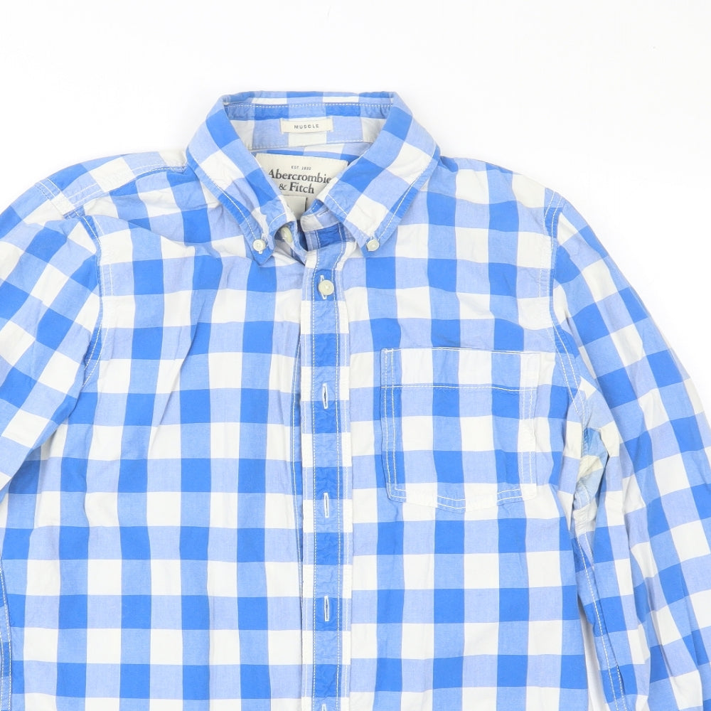 Abercrombie & Fitch Mens Blue Plaid   Button-Up Size L