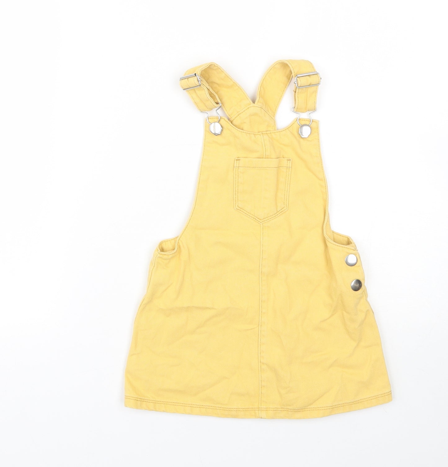 F&F Girls Yellow  Denim Pinafore/Dungaree Dress  Size 3-4 Years