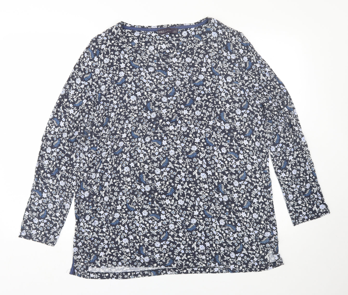 M&S Womens Blue Floral  Basic T-Shirt Size 20