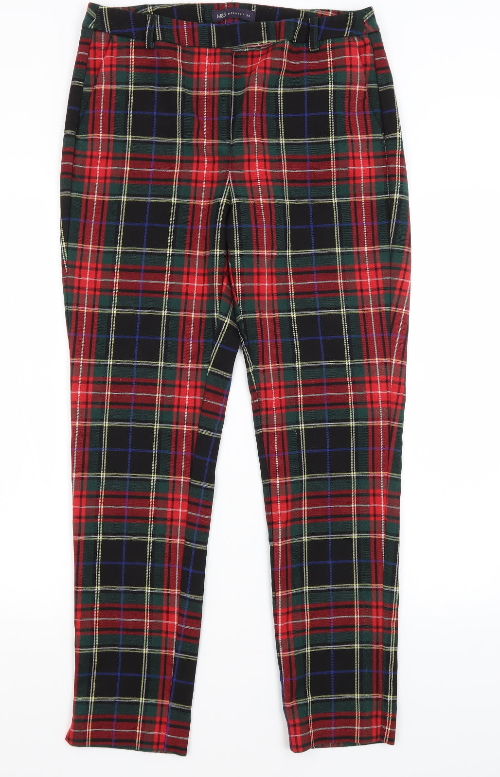 M&S Womens Red Plaid  Capri Trousers Size 14 L28.5 in