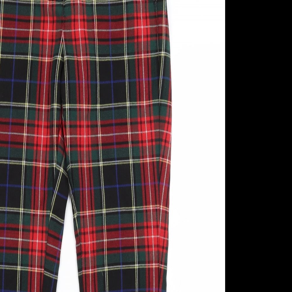 M&S Womens Red Plaid  Capri Trousers Size 14 L28.5 in