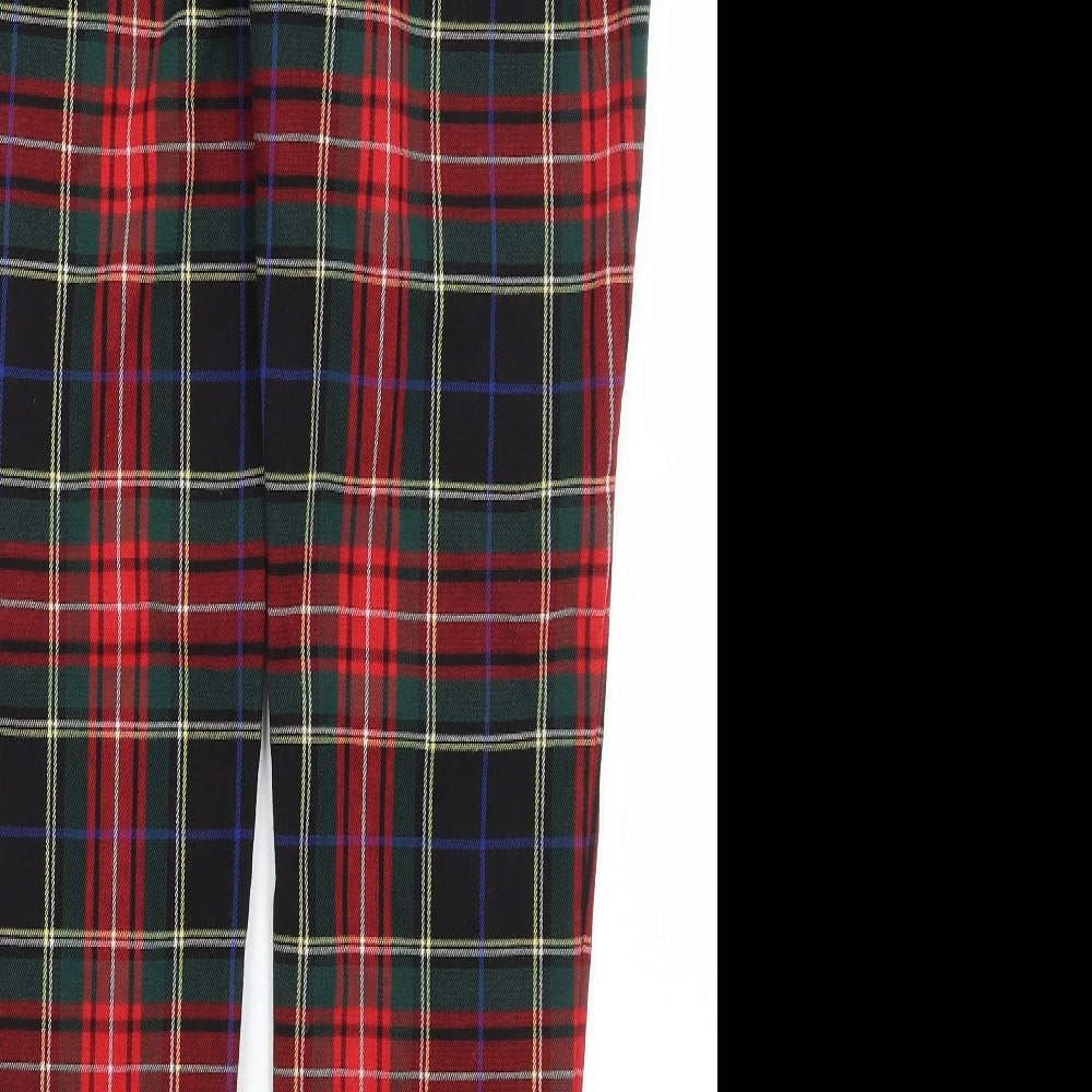M&S Womens Red Plaid  Capri Trousers Size 14 L28.5 in