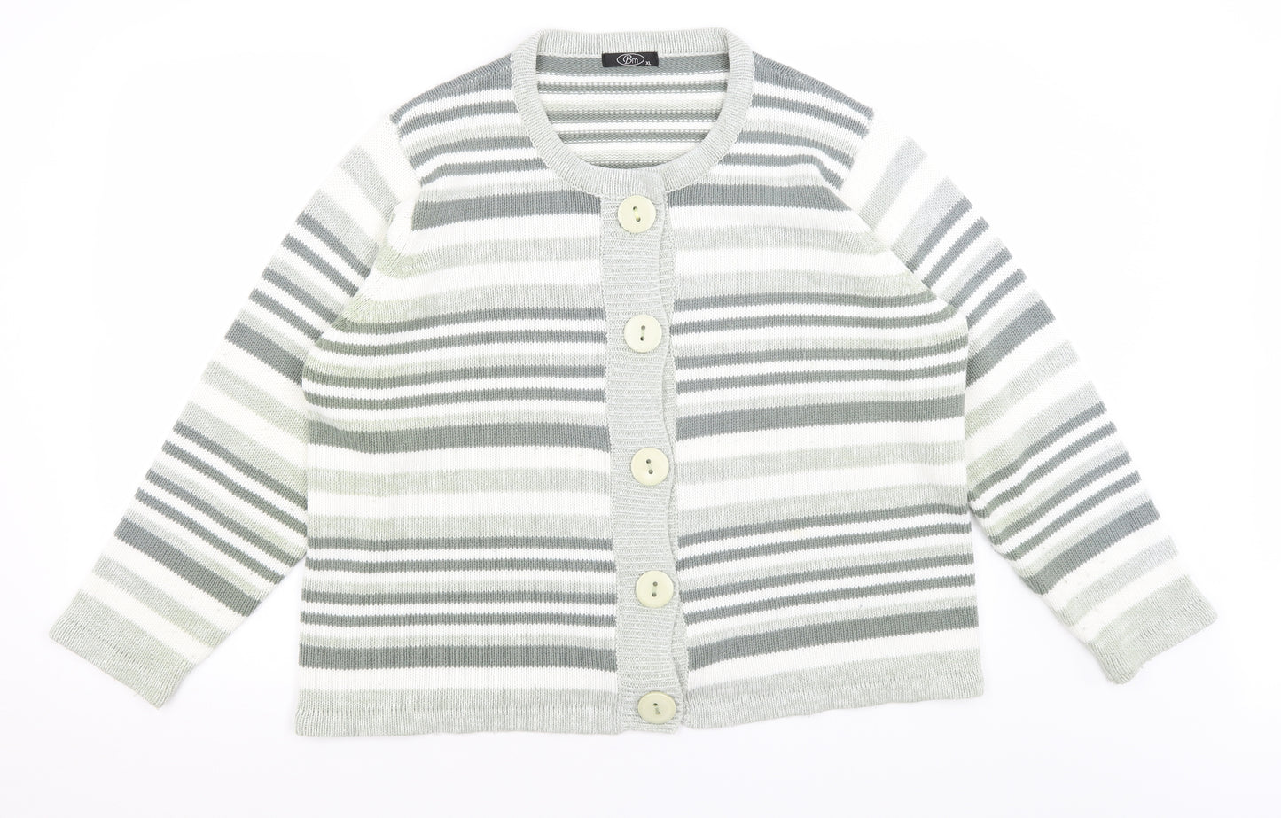 BM Womens Grey Striped  Cardigan Jumper Size XL