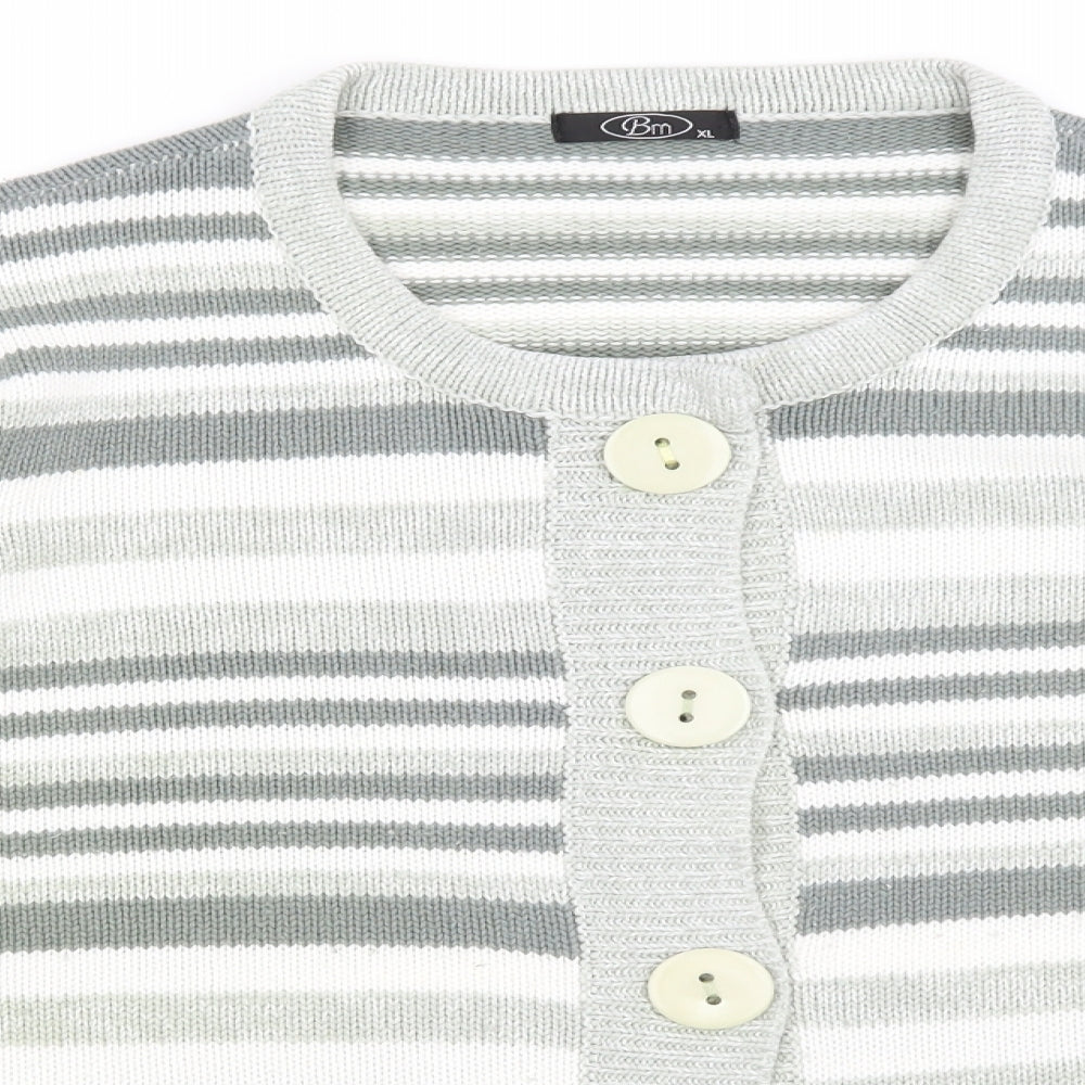 BM Womens Grey Striped  Cardigan Jumper Size XL