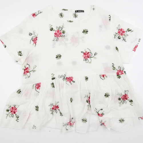 SheIn Womens White Floral  Basic Blouse Size 3XL