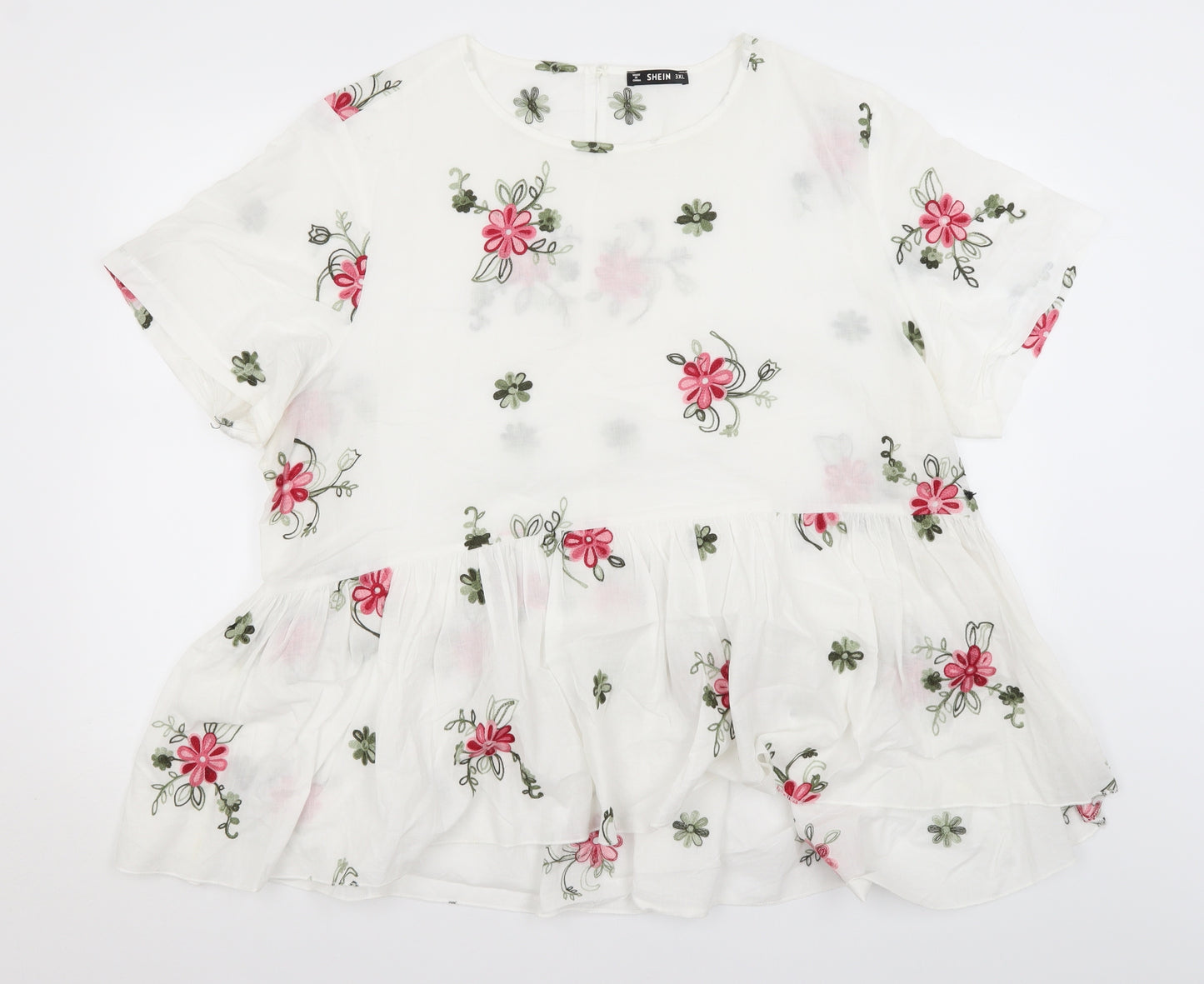 SheIn Womens White Floral  Basic Blouse Size 3XL