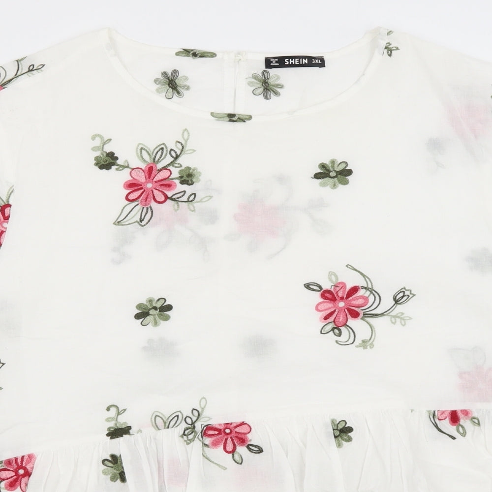 SheIn Womens White Floral  Basic Blouse Size 3XL