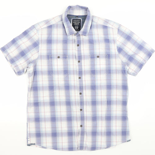 Boston Crew Mens Blue Plaid   Button-Up Size L
