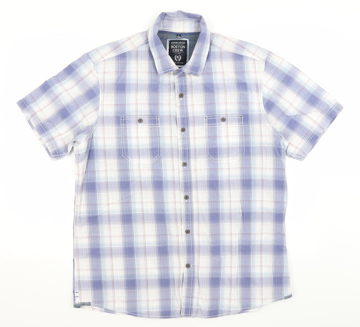 Boston Crew Mens Blue Plaid Button-Up Size L