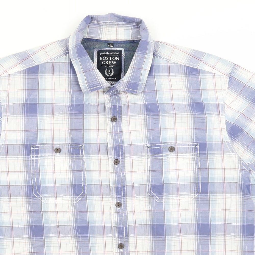 Boston Crew Mens Blue Plaid   Button-Up Size L
